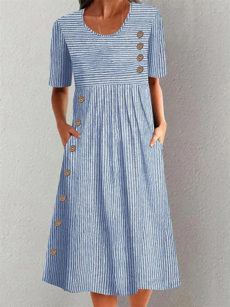 Solveig | Stripete midi-kjole i bomull med kystinspirert stil.